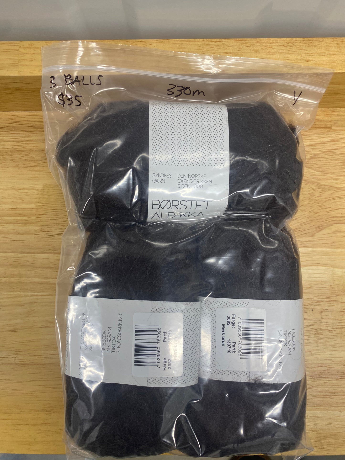 SandnesGarn Børstet Alpakka - Dark Brown Bag of 3 - Yarnovers