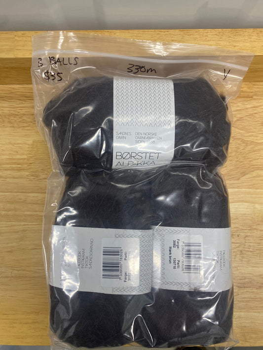 SandnesGarn Børstet Alpakka - Dark Brown Bag of 3 - Yarnovers