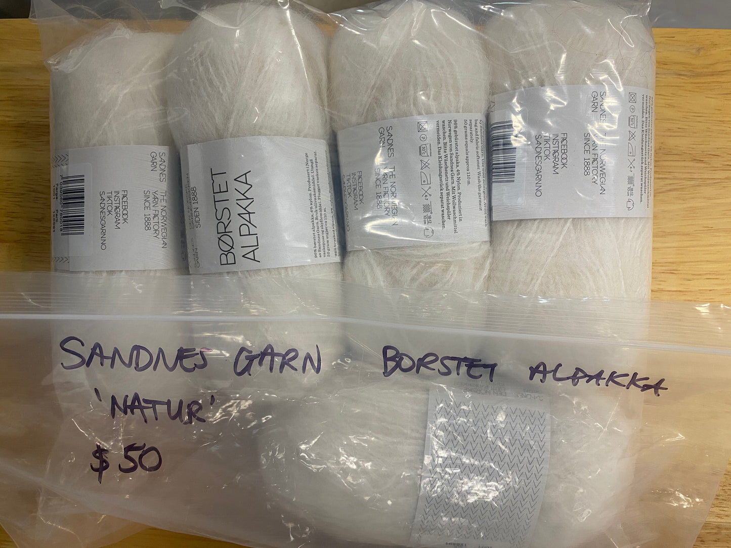 SandnesGarn Børstet Alpakka - Natur Bag of 5 - Yarnovers