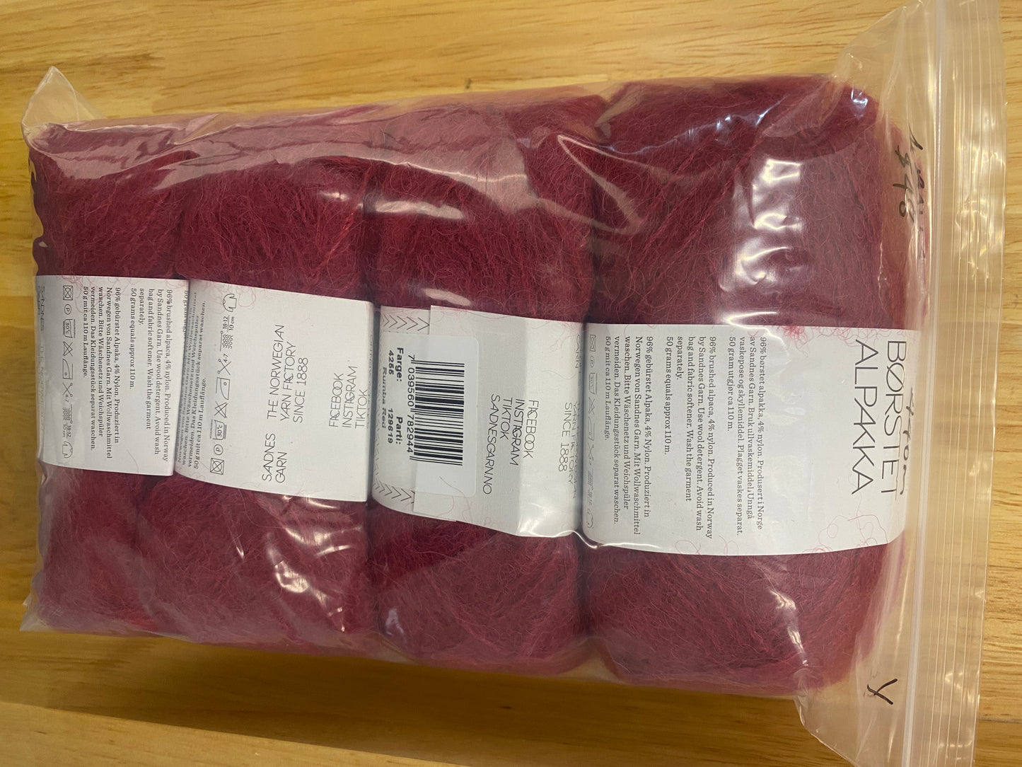 SandnesGarn Børstet Alpakka - Rumba Red Bag of 4 - Yarnovers
