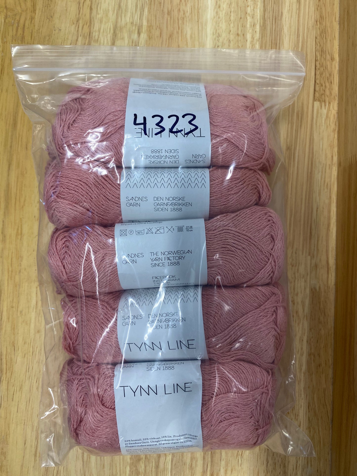 Sandnes Garn Tynn Line -Rosa Bag of 5 - Yarnovers