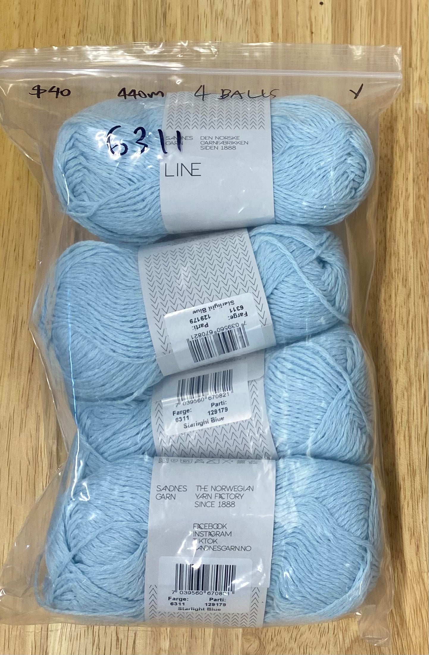 Sandnes Garn Line - Starlight Blue - Bag of 5 - Yarnovers