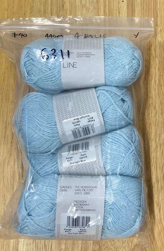 Sandnes Garn Line - Starlight Blue - Bag of 5 - Yarnovers